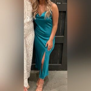 Teal Satin Midi Dress